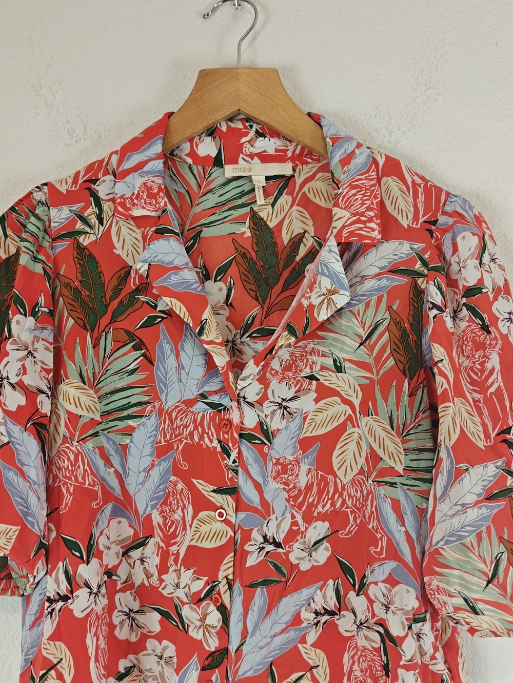Maje Tropical Floral Viscose Button-Up Blouse Size 1/S NWOT Parisian Chic - Picture 7 of 16